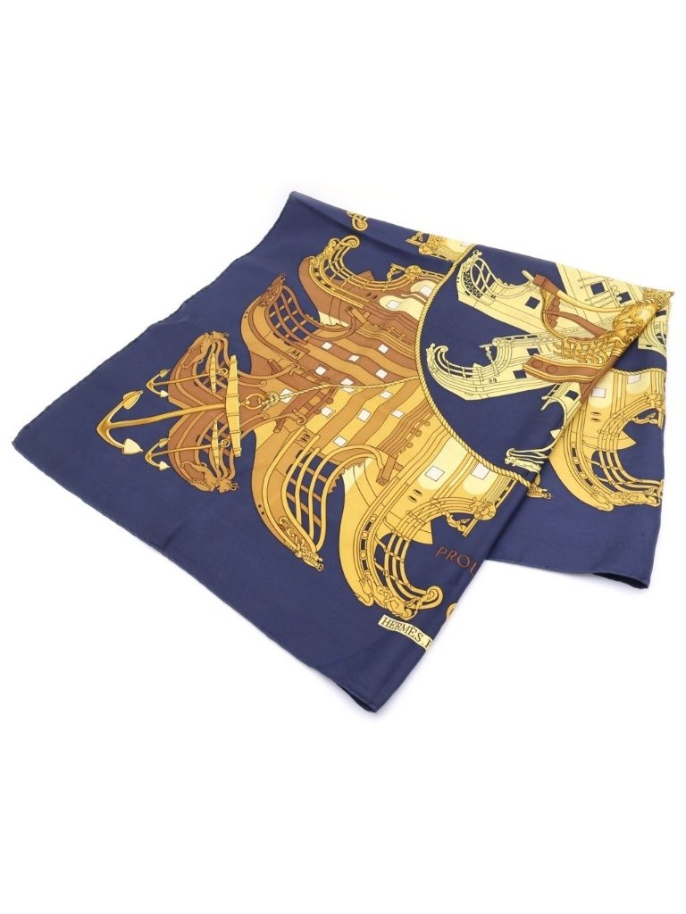 Hermes Carre 90 Proteus Scarf All Over Pattern Yellow Navy